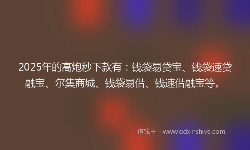 2025年的高炮秒下款有：钱袋易贷宝、钱袋速贷融宝、尔集商城、钱袋易借、钱速借融宝等。
