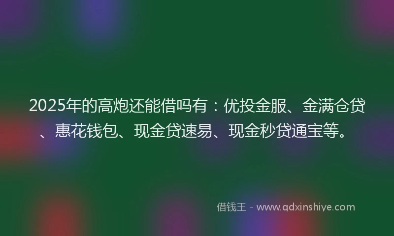 2025年的高炮还能借吗有：优投金服、金满仓贷、惠花钱包、现金贷速易、现金秒贷通宝等。