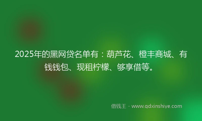 2025年的黑网贷名单有：葫芦花、橙丰商城、有钱钱包、现租柠檬、够享借等。