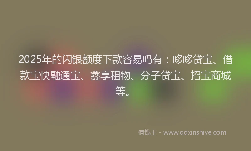 2025年的闪银额度下款容易吗有：哆哆贷宝、借款宝快融通宝、鑫享租物、分子贷宝、招宝商城等。