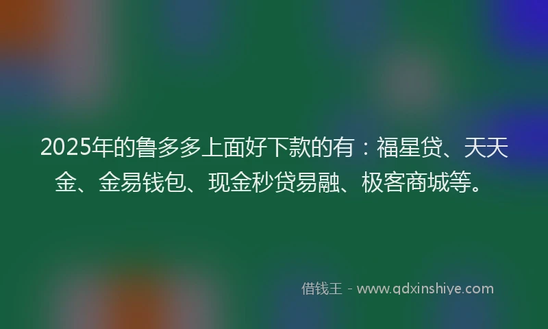 2025年的鲁多多上面好下款的有：福星贷、天天金、金易钱包、现金秒贷易融、极客商城等。