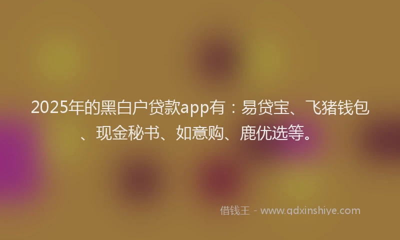 2025年的黑白户贷款app有：易贷宝、飞猪钱包、现金秘书、如意购、鹿优选等。