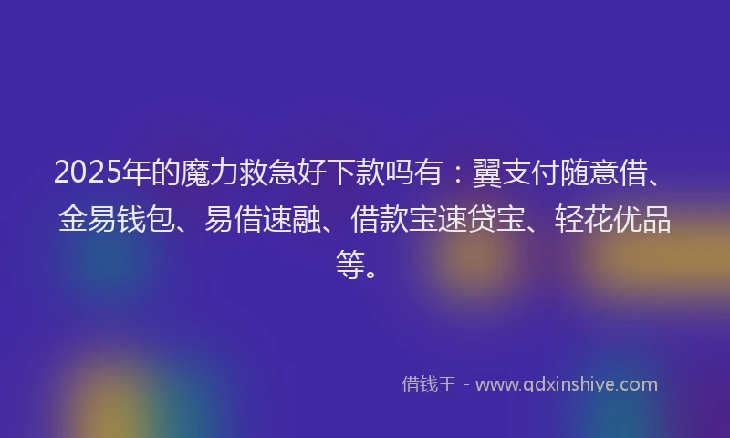 2025年的魔力救急好下款吗有：翼支付随意借、金易钱包、易借速融、借款宝速贷宝、轻花优品等。