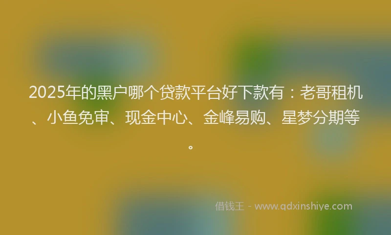 2025年的黑户哪个贷款平台好下款有：老哥租机、小鱼免审、现金中心、金峰易购、星梦分期等。