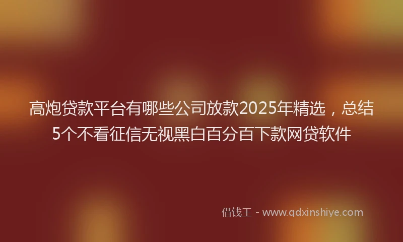 高炮贷款平台有哪些公司放款2025年精选，总结5个不看征信无视黑白百分百下款网贷软件