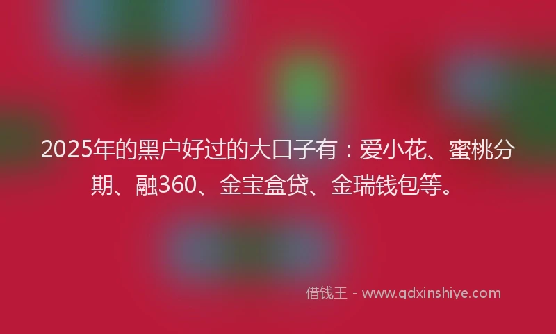 2025年的黑户好过的大口子有：爱小花、蜜桃分期、融360、金宝盒贷、金瑞钱包等。