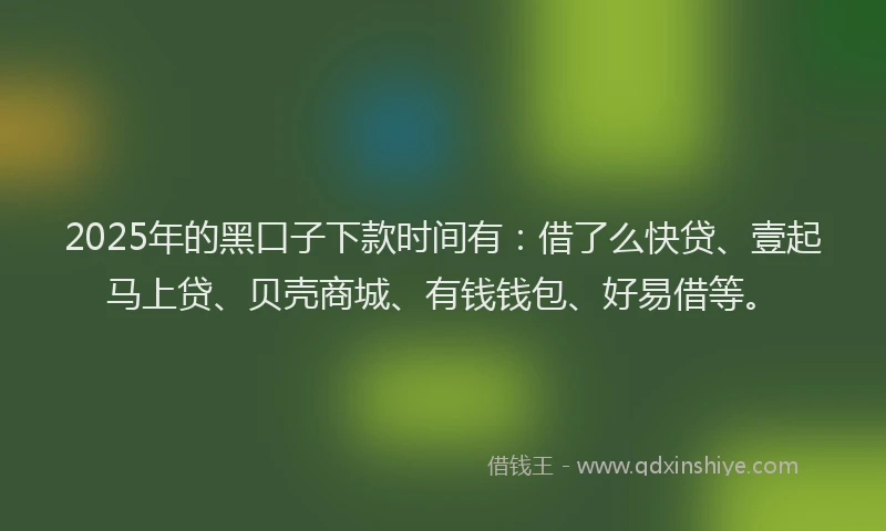2025年的黑口子下款时间有：借了么快贷、壹起马上贷、贝壳商城、有钱钱包、好易借等。