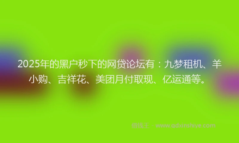 2025年的黑户秒下的网贷论坛有：九梦租机、羊小购、吉祥花、美团月付取现、亿运通等。
