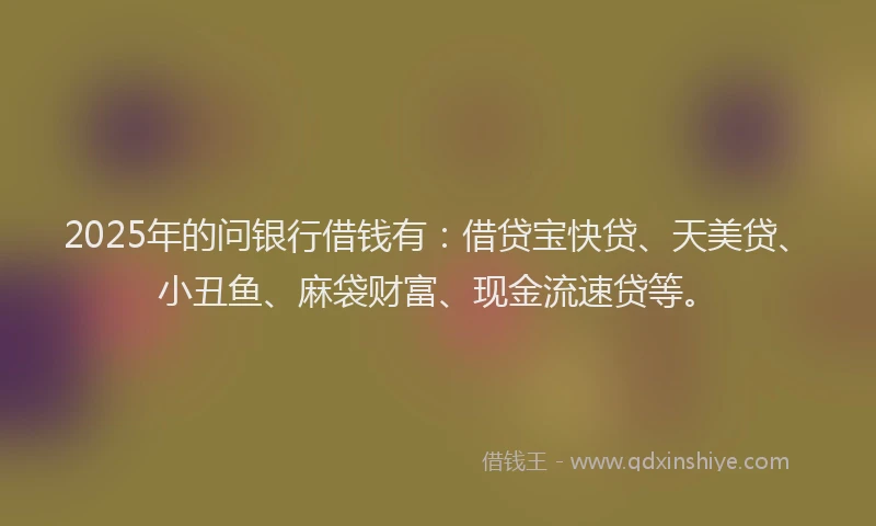 2025年的问银行借钱有：借贷宝快贷、天美贷、小丑鱼、麻袋财富、现金流速贷等。