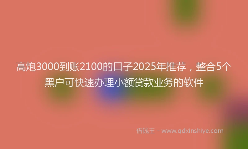 高炮3000到账2100的口子2025年推荐，整合5个黑户可快速办理小额贷款业务的软件