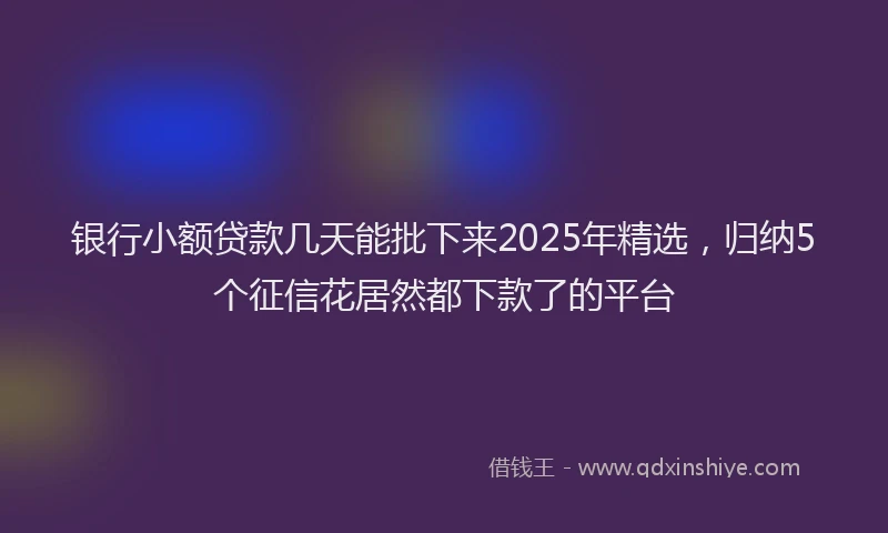 银行小额贷款几天能批下来2025年精选，归纳5个征信花居然都下款了的平台