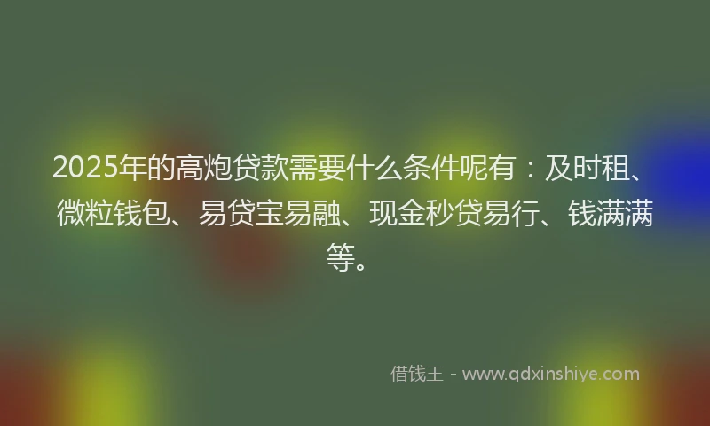 2025年的高炮贷款需要什么条件呢有：及时租、微粒钱包、易贷宝易融、现金秒贷易行、钱满满等。
