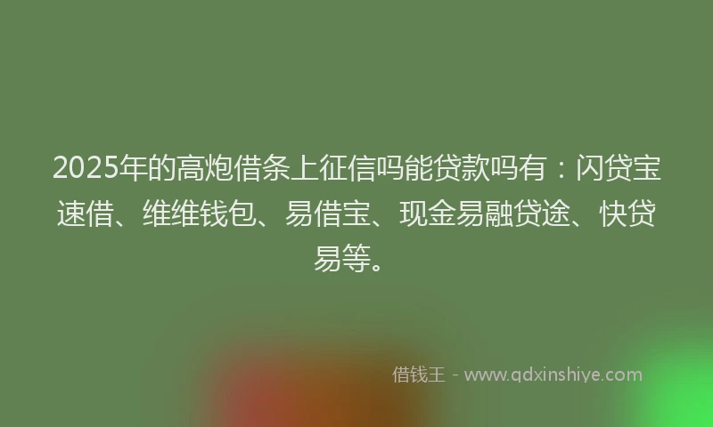 2025年的高炮借条上征信吗能贷款吗有：闪贷宝速借、维维钱包、易借宝、现金易融贷途、快贷易等。