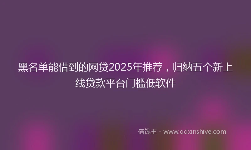 黑名单能借到的网贷2025年推荐，归纳五个新上线贷款平台门槛低软件