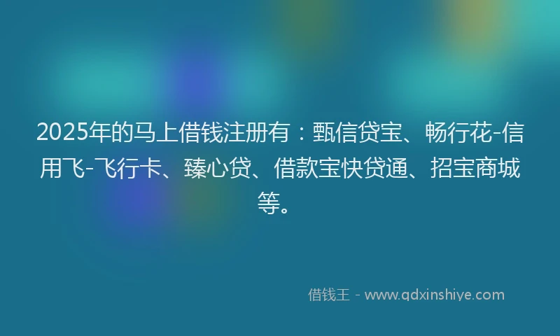 2025年的马上借钱注册有：甄信贷宝、畅行花-信用飞-飞行卡、臻心贷、借款宝快贷通、招宝商城等。