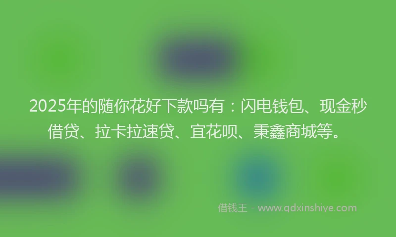 2025年的随你花好下款吗有：闪电钱包、现金秒借贷、拉卡拉速贷、宜花呗、秉鑫商城等。