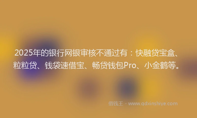 2025年的银行网银审核不通过有：快融贷宝盒、粒粒贷、钱袋速借宝、畅贷钱包Pro、小金鹤等。
