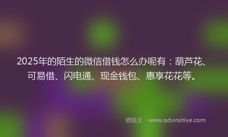2025年的陌生的微信借钱怎么办呢有：葫芦花、可易借、闪电通、现金钱包、惠享花花等。