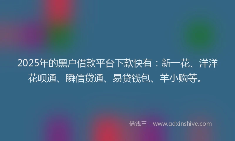 2025年的黑户借款平台下款快有：新一花、洋洋花呗通、瞬信贷通、易贷钱包、羊小购等。