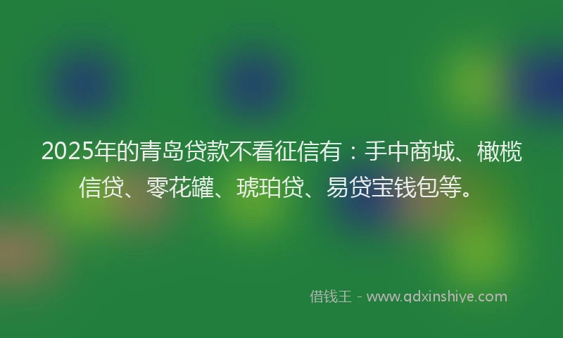 2025年的青岛贷款不看征信有：手中商城、橄榄信贷、零花罐、琥珀贷、易贷宝钱包等。