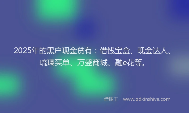2025年的黑户现金贷有：借钱宝盒、现金达人、琉璃买单、万盛商城、融e花等。