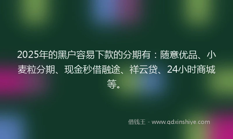 2025年的黑户容易下款的分期有：随意优品、小麦粒分期、现金秒借融途、祥云贷、24小时商城等。