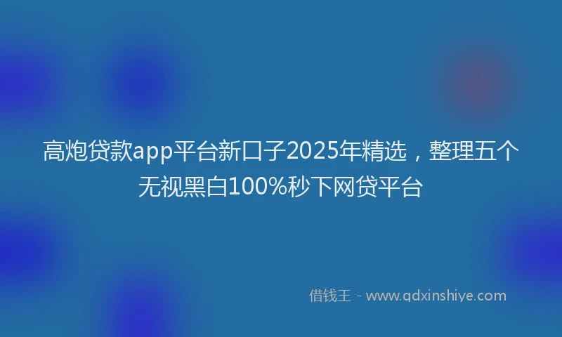 高炮贷款app平台新口子2025年精选，整理五个无视黑白100%秒下网贷平台