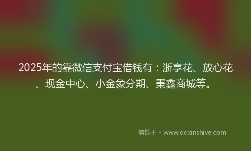 2025年的靠微信支付宝借钱有：浙享花、放心花、现金中心、小金象分期、秉鑫商城等。