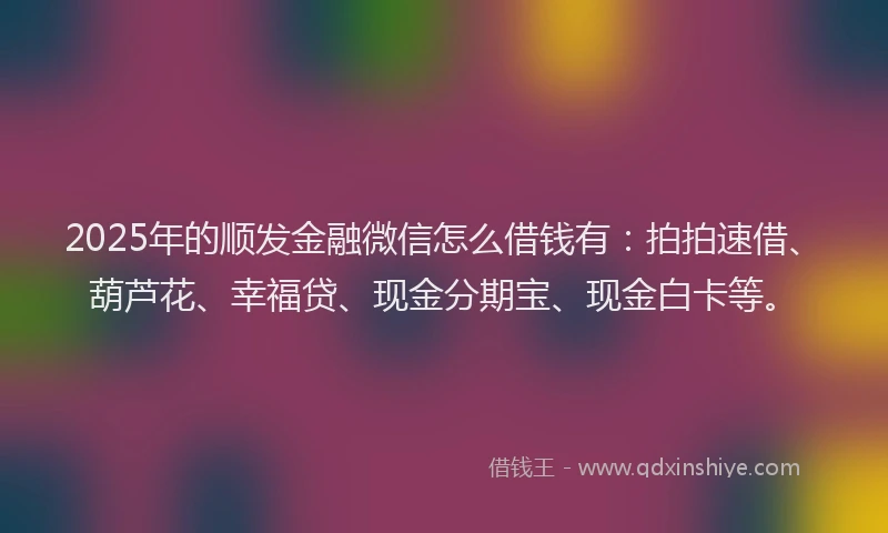 2025年的顺发金融微信怎么借钱有：拍拍速借、葫芦花、幸福贷、现金分期宝、现金白卡等。