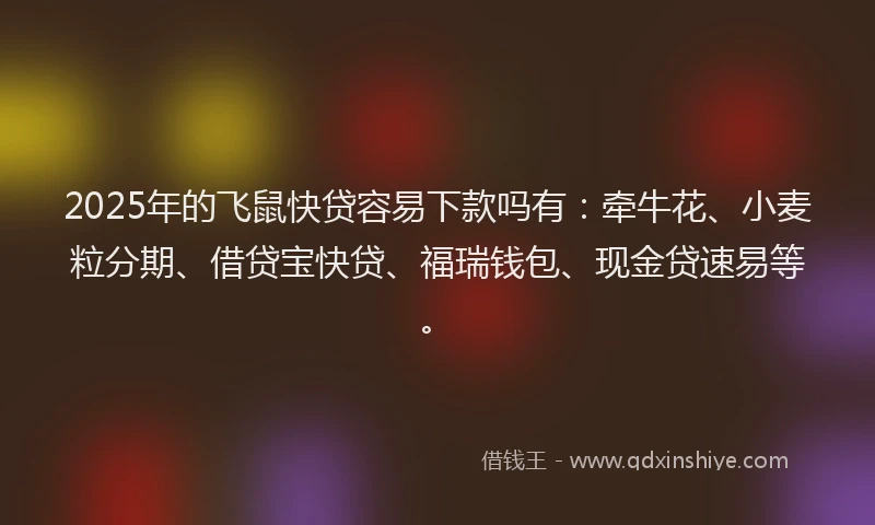 2025年的飞鼠快贷容易下款吗有：牵牛花、小麦粒分期、借贷宝快贷、福瑞钱包、现金贷速易等。
