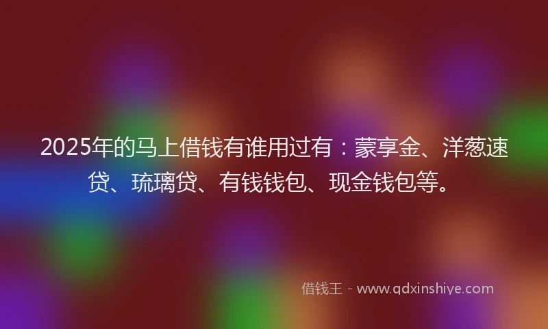 2025年的马上借钱有谁用过有：蒙享金、洋葱速贷、琉璃贷、有钱钱包、现金钱包等。
