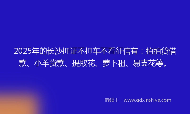 2025年的长沙押证不押车不看征信有：拍拍贷借款、小羊贷款、提取花、萝卜租、易支花等。