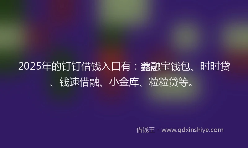 2025年的钉钉借钱入口有：鑫融宝钱包、时时贷、钱速借融、小金库、粒粒贷等。