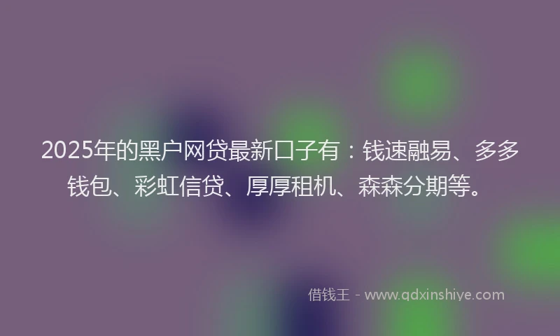 2025年的黑户网贷最新口子有：钱速融易、多多钱包、彩虹信贷、厚厚租机、森森分期等。