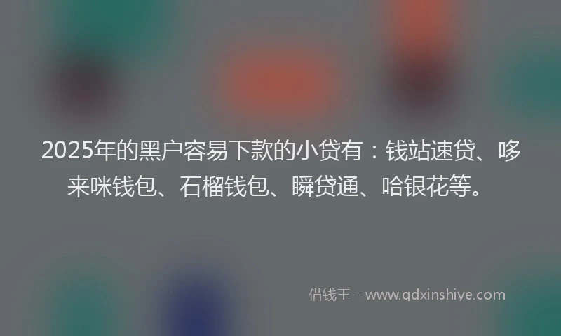 2025年的黑户容易下款的小贷有：钱站速贷、哆来咪钱包、石榴钱包、瞬贷通、哈银花等。