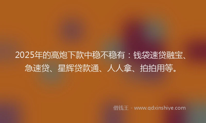 2025年的高炮下款中稳不稳有：钱袋速贷融宝、急速贷、星辉贷款通、人人拿、拍拍用等。