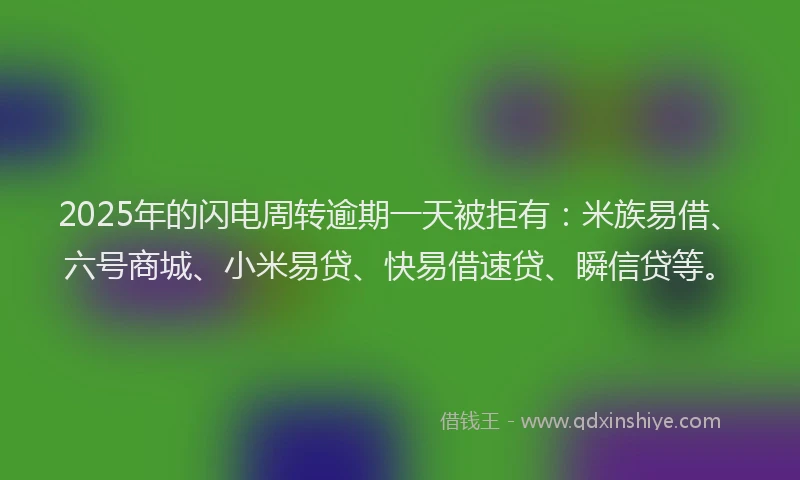 2025年的闪电周转逾期一天被拒有：米族易借、六号商城、小米易贷、快易借速贷、瞬信贷等。