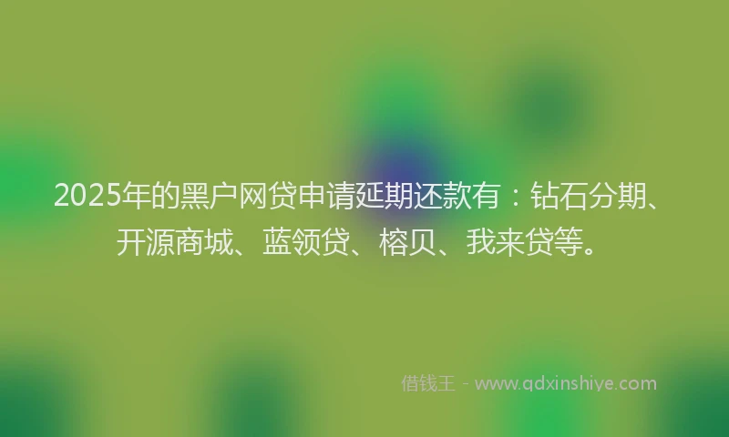 2025年的黑户网贷申请延期还款有：钻石分期、开源商城、蓝领贷、榕贝、我来贷等。