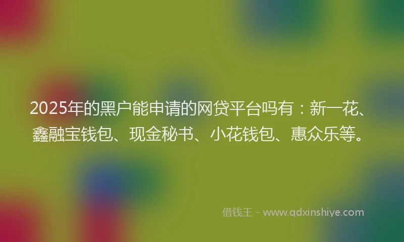 2025年的黑户能申请的网贷平台吗有：新一花、鑫融宝钱包、现金秘书、小花钱包、惠众乐等。