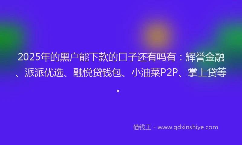 2025年的黑户能下款的口子还有吗有：辉誉金融、派派优选、融悦贷钱包、小油菜P2P、掌上贷等。