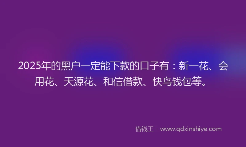 2025年的黑户一定能下款的口子有：新一花、会用花、天源花、和信借款、快鸟钱包等。