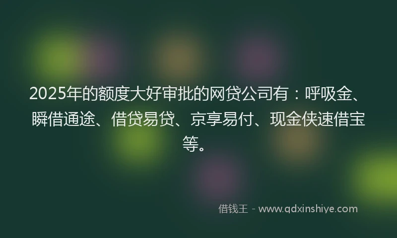 2025年的额度大好审批的网贷公司有：呼吸金、瞬借通途、借贷易贷、京享易付、现金侠速借宝等。