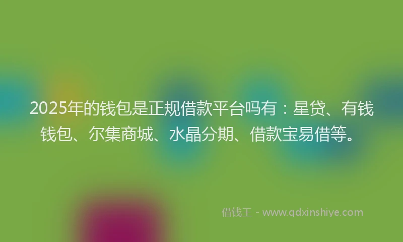 2025年的钱包是正规借款平台吗有：星贷、有钱钱包、尔集商城、水晶分期、借款宝易借等。