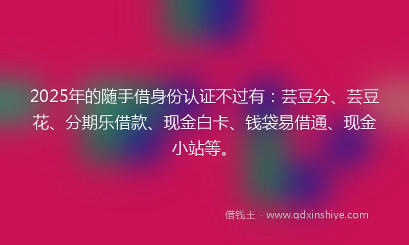 2025年的随手借身份认证不过有：芸豆分、芸豆花、分期乐借款、现金白卡、钱袋易借通、现金小站等。