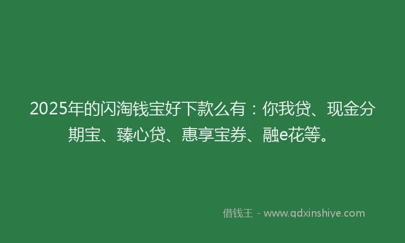 2025年的闪淘钱宝好下款么有：你我贷、现金分期宝、臻心贷、惠享宝券、融e花等。