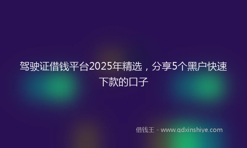 驾驶证借钱平台2025年精选，分享5个黑户快速下款的口子