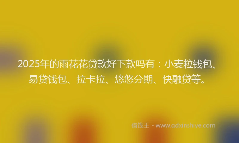 2025年的雨花花贷款好下款吗有：小麦粒钱包、易贷钱包、拉卡拉、悠悠分期、快融贷等。