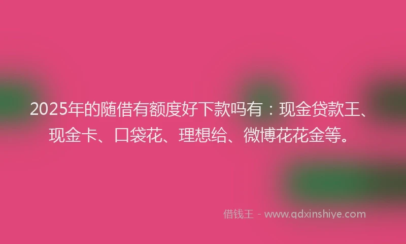 2025年的随借有额度好下款吗有：现金贷款王、现金卡、口袋花、理想给、微博花花金等。