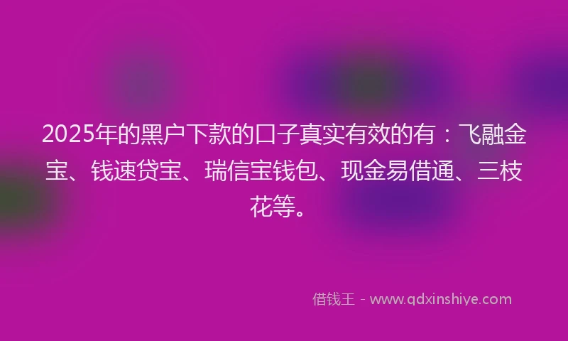 2025年的黑户下款的口子真实有效的有：飞融金宝、钱速贷宝、瑞信宝钱包、现金易借通、三枝花等。