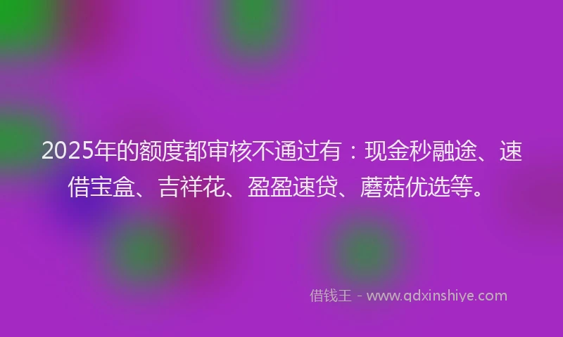 2025年的额度都审核不通过有：现金秒融途、速借宝盒、吉祥花、盈盈速贷、蘑菇优选等。